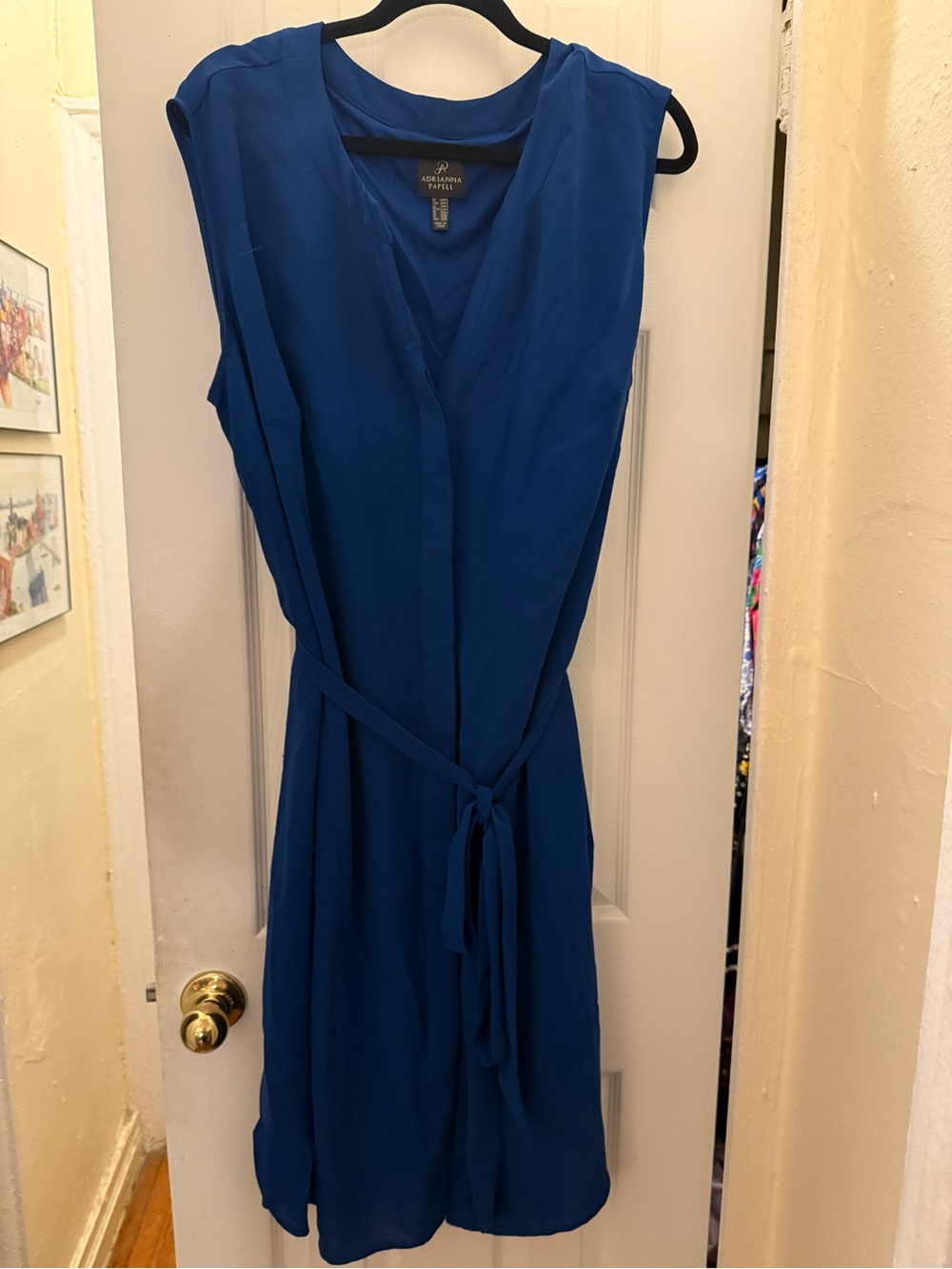 Adrianna Papell Sleeveless Royal Blue Tie-Waist Midi Dress